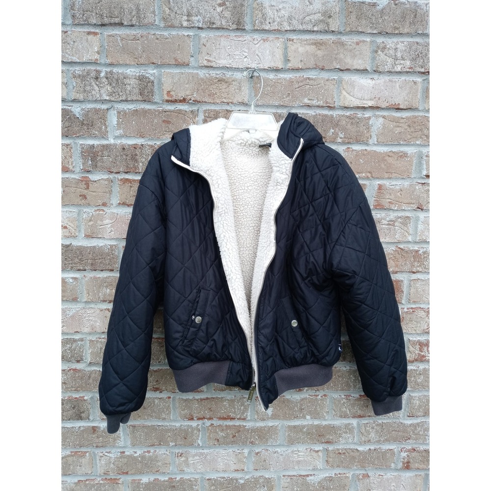 Hollister Women's Quilted Sherpa Lined Hooded Bomber Jacket Puffer